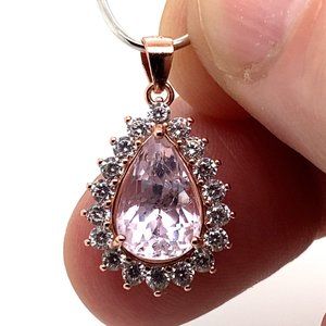 Pink Kunzite 3.20ct Rose Gold Finish Silvr Pendant